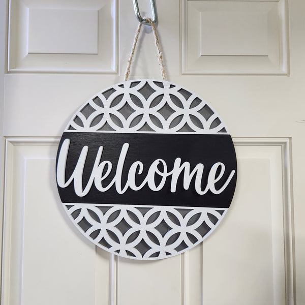 Hand-painted 14-inch wooden Welcome door sign with sisal rope by Blue Bourbon Designs