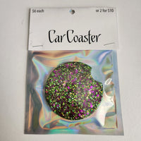 Car coaster- purple & green glitter