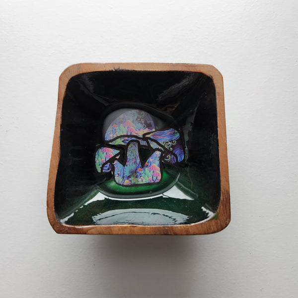 Handmade Acacia wood trinket bowl with resin mushroom design by Blue Bourbon Designs