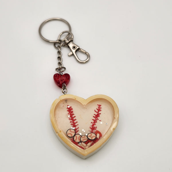 Baseball heart shaker keychain filled with oil and floating charms