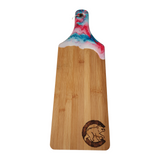 One-of-a-kind bamboo serving board with resin handle and hand-drawn artwork