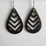 Chevron teardrop resin dangle earrings on stainless steel hooks in multiple colors
