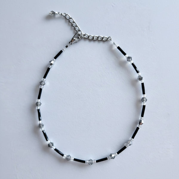 Handmade black and smoky gray glass bead ankle bracelet by Blue Bourbon Designs