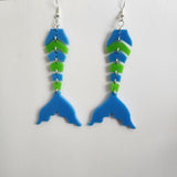 Segmented mermaid tail acrylic dangle earrings with articulated movement