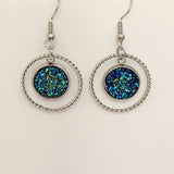 Double circle druzy dangle earrings with 12mm druzy and stainless steel hooks
