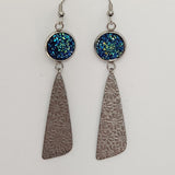 Druzy daisy dangle earrings with 12mm druzy and stainless steel daisy charm