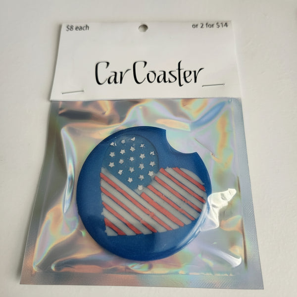 2.5 inch blue flag heart resin coaster for vehicle cup holder