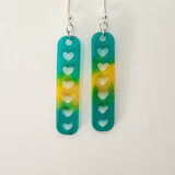 Resin dangle heart earrings on stainless steel hooks in multiple colors