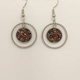 Double circle druzy dangle earrings with 12mm druzy and stainless steel hooks