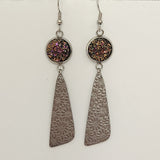 Druzy daisy dangle earrings with 12mm druzy and stainless steel daisy charm