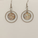 Double circle druzy dangle earrings with 12mm druzy and stainless steel hooks