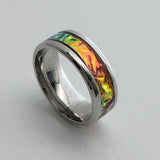 dichroic resin ring with orange, red, and yellow color-shifting effect