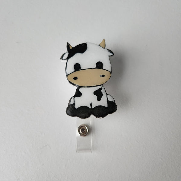 Cute handmade cow badge reel, each one-of-a-kind