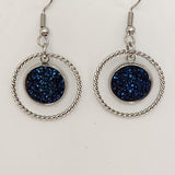 Double circle druzy dangle earrings with 12mm druzy and stainless steel hooks