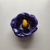 Handmade dark purple glitter resin hibiscus flower ring holder by Blue Bourbon Designs