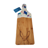 One-of-a-kind bamboo serving board with resin handle and hand-drawn bunny