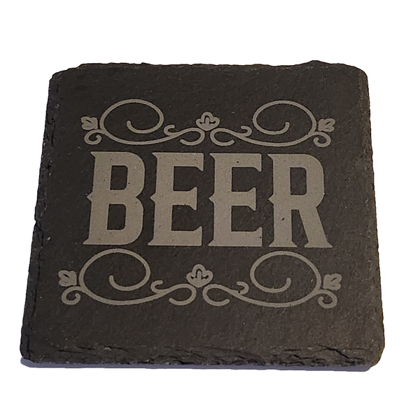 Engraved slate coasters made by Blue Bourbon Designs