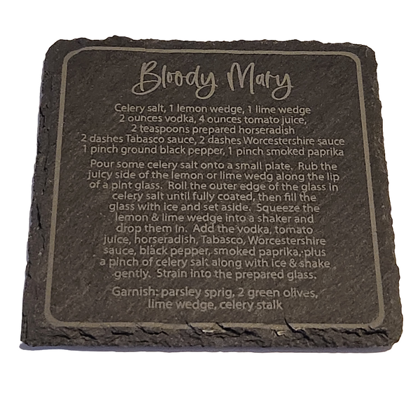 Engraved slate coasters made by Blue Bourbon Designs