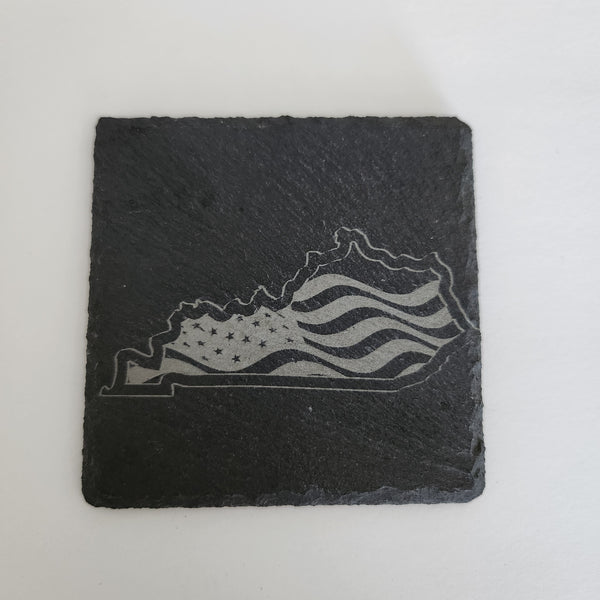 Engraved slate coasters made  by Blue Bourbon Designs