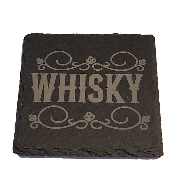Engraved slate coasters made by Blue Bourbon Designs