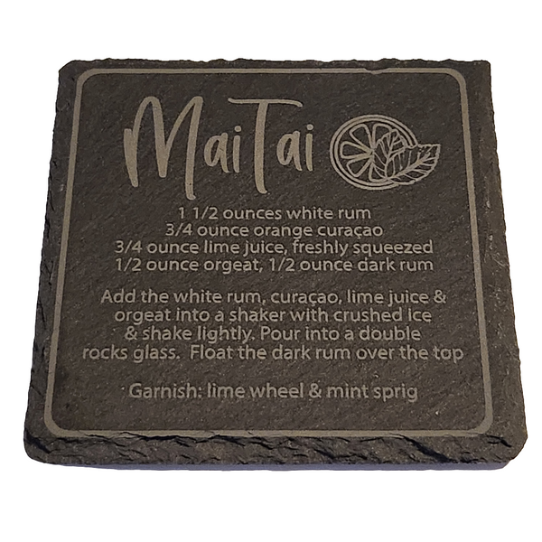 Engraved slate coasters made by Blue Bourbon Designs