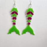 Segmented mermaid tail acrylic dangle earrings with articulated movement