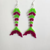 Segmented mermaid tail acrylic dangle earrings with articulated movement