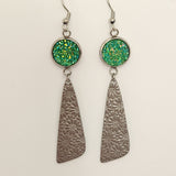 Druzy daisy dangle earrings with 12mm druzy and stainless steel daisy charm