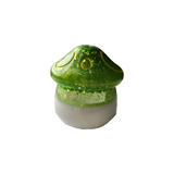 Handcrafted green and white resin mushroom jar with mushroom-shaped lid by Blue Bourbon Designs