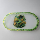 Handmade green oval resin trinket tray by Blue Bourbon Designs