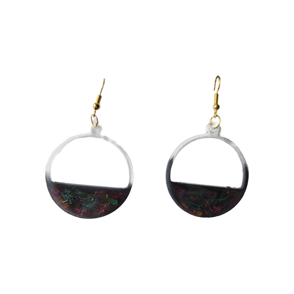 Half circle resin dangle earrings with gold hypoallergenic hooks