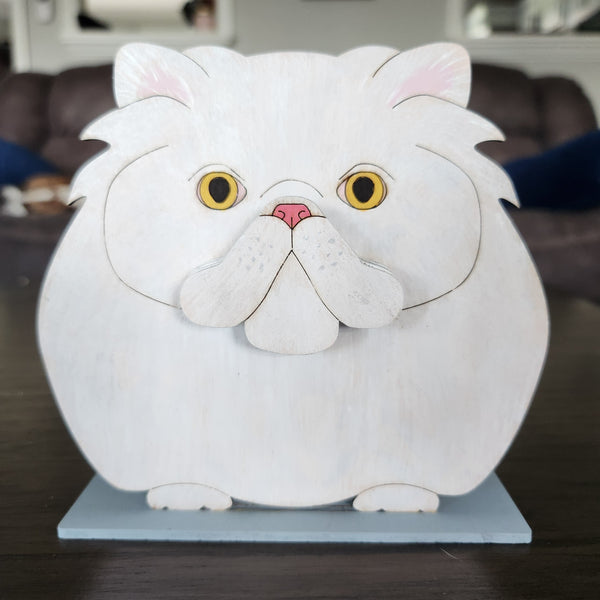 Cute cat glasses stand made from laser-cut wood, handmade and painted