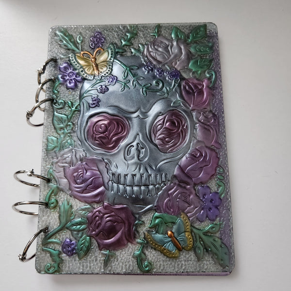 Handcrafted skull resin notebook with refillable A5 pages by Blue Bourbon Designs