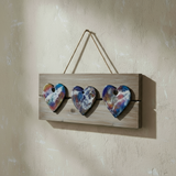 Handmade wooden heart sign with three resin hearts by Blue Bourbon Designs