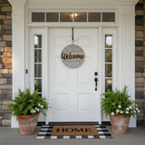 Rustic handmade wooden Welcome sign with rope hanger for porch or entryway.