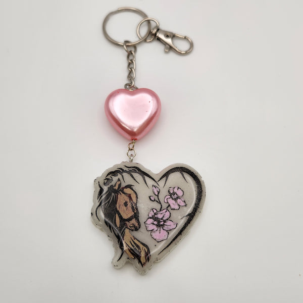 Hand-painted resin horse keychain with clear resin topcoat