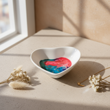 Heart-shaped ceramic dish with colorful resin interior