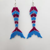 Segmented mermaid tail acrylic dangle earrings with articulated movement