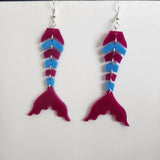 Segmented mermaid tail acrylic dangle earrings with articulated movement