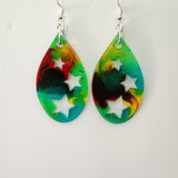 Star teardrop resin earrings on stainless steel hooks in multiple colors
