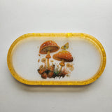 Handmade orange mushroom oval resin trinket tray by Blue Bourbon Designs