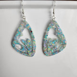 Large resin butterfly wing dangle earrings with stainless steel hooks, unique colors and glitter