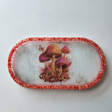 Handmade pink mushroom oval resin trinket tray by Blue Bourbon Designs