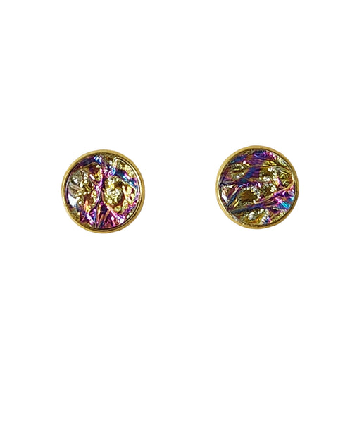 Limited edition 12mm dichroic stud earrings sealed in resin on stainless steel posts