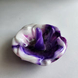 Handmade purple and white resin hibiscus flower ring holder by Blue Bourbon Designs