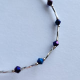 Handmade purple and blue glass bead ankle bracelet by Blue Bourbon Designs
