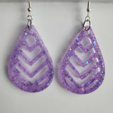 Chevron teardrop resin dangle earrings on stainless steel hooks in multiple colors