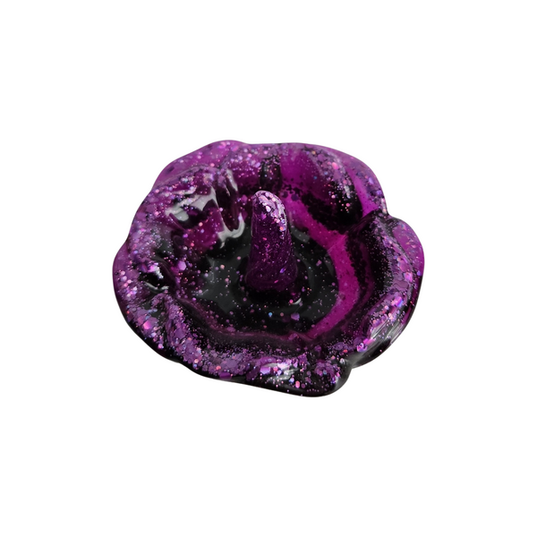 Handmade purple resin hibiscus flower ring holder by Blue Bourbon Designs