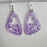 Large resin butterfly wing dangle earrings with stainless steel hooks, unique colors and glitter