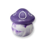 Handcrafted purple and white resin mushroom jar with mushroom-shaped lid by Blue Bourbon Designs